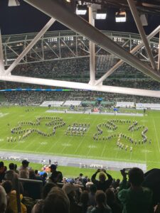 Photo of the Notre Dame marching band during halftime at Aviva Stadium in Dublin