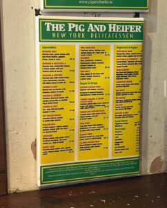 A picture of the Pig and Heifer menu